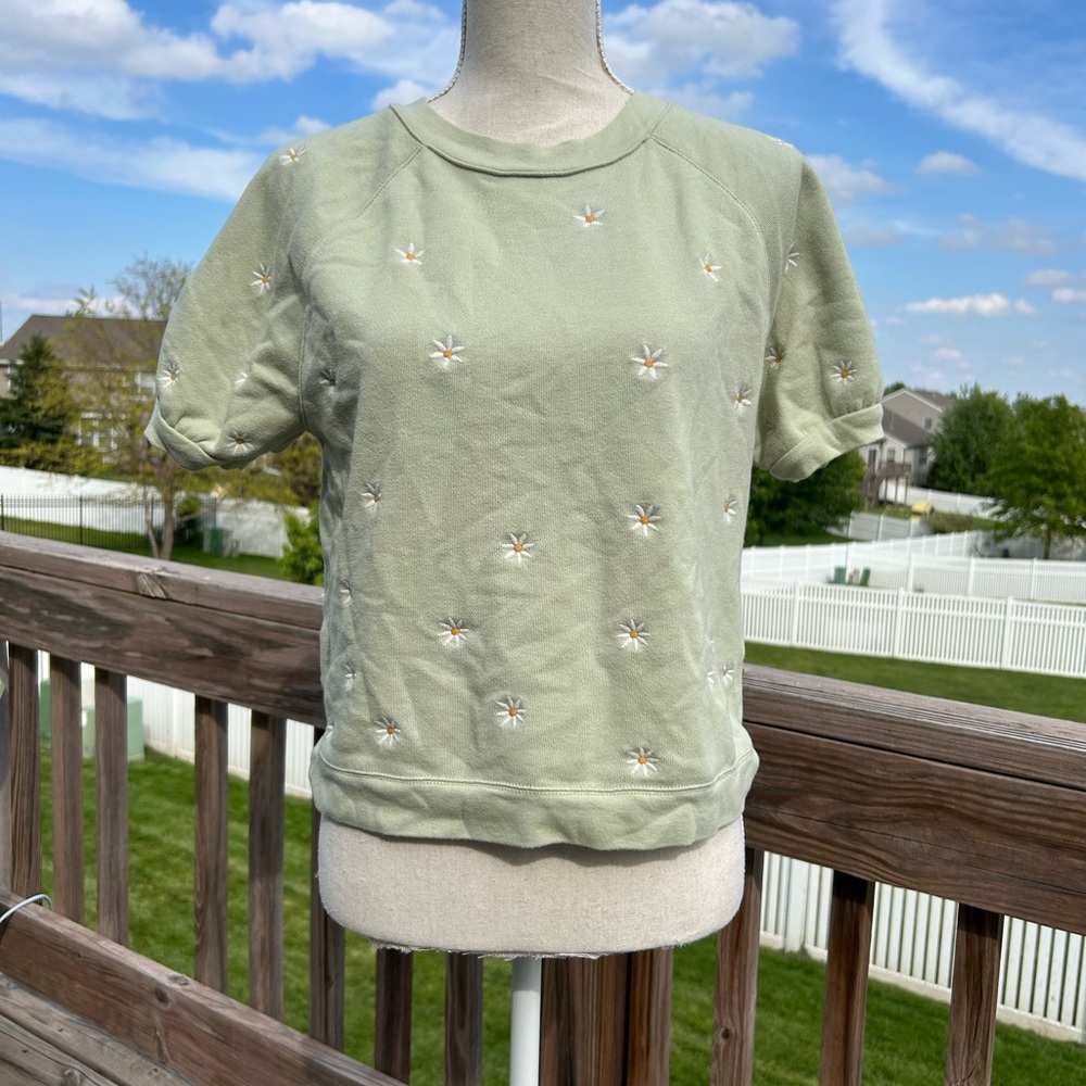 Madewell Green daisy embroidered Short Sleeve Tee XS